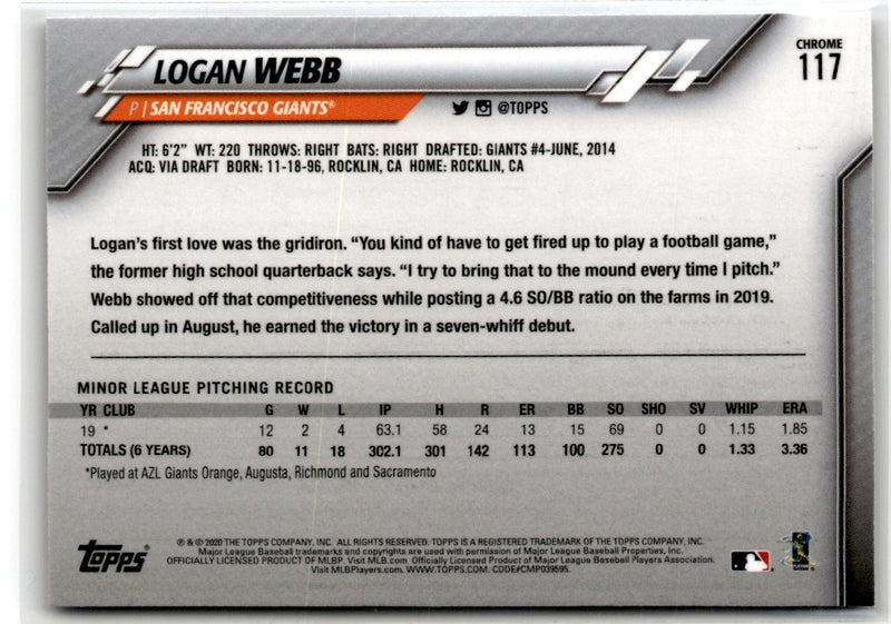 2020 Topps Chrome Logan Webb