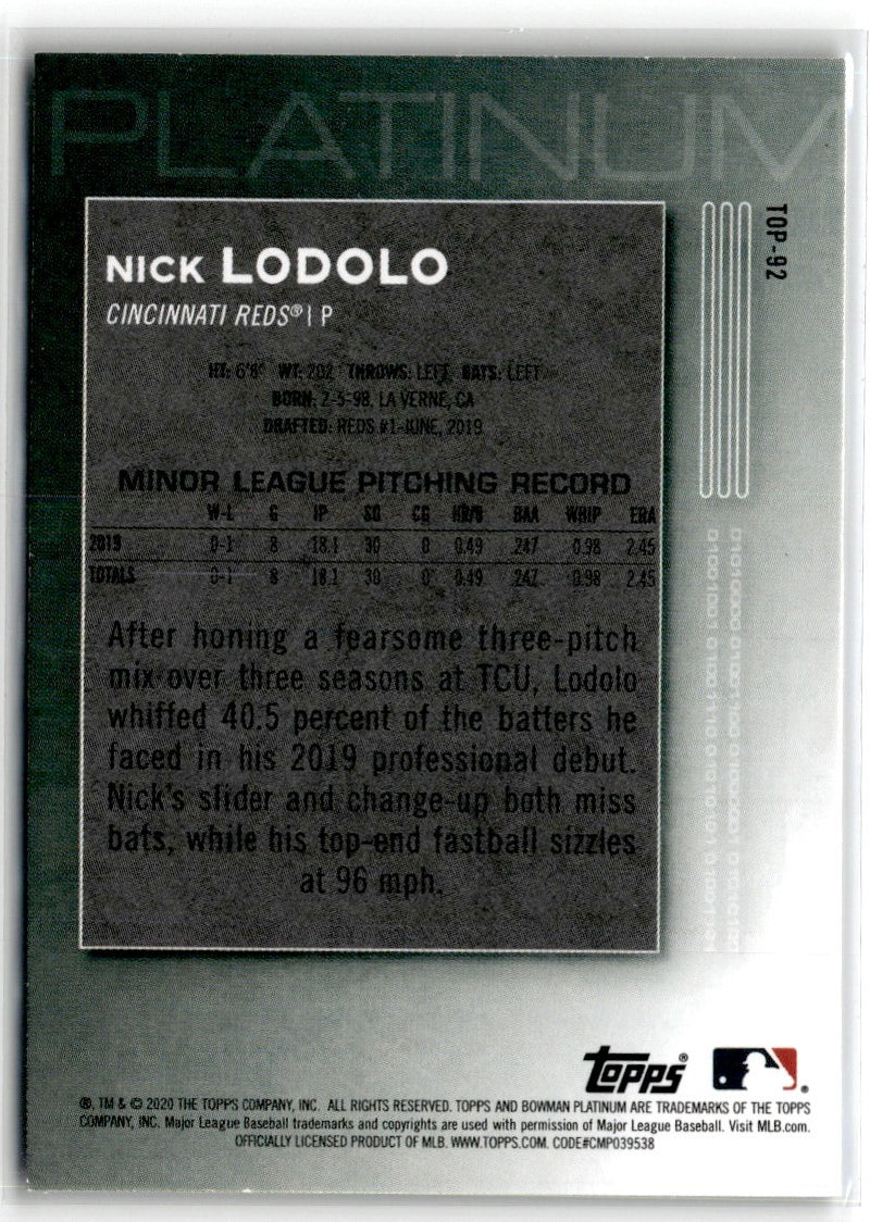 2020 Bowman Platinum Top Nick Lodolo