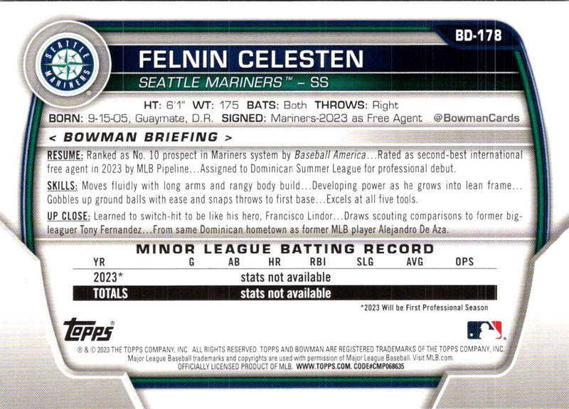 2023 Bowman Draft Felnin Celesten