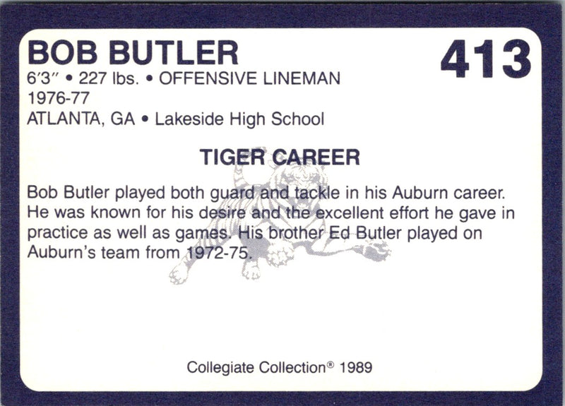 1989 Collegiate Collection Auburn Coke 580 Bob Butler