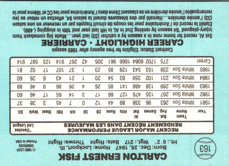 1986 Leaf Carlton Fisk