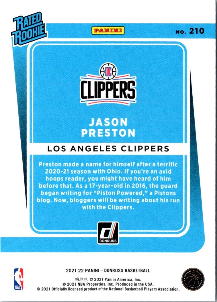 2021 Donruss Rated Rookies Jason Preston