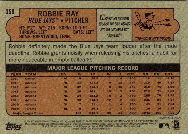 2021 Topps Heritage Red Robbie Ray