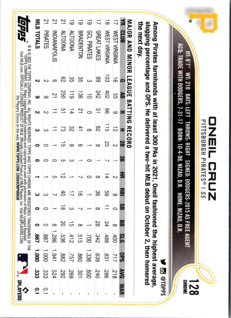 2022 Topps Chrome Oneil Cruz