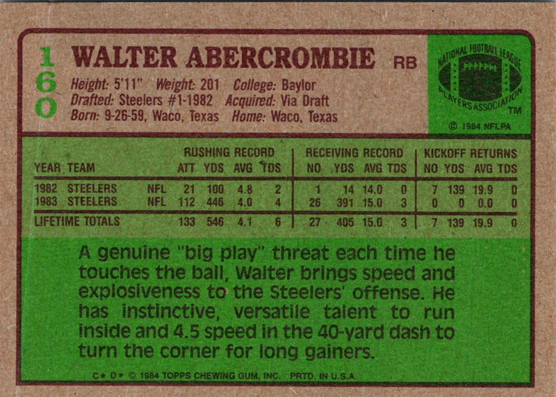 1984 Topps Walter Abercrombie