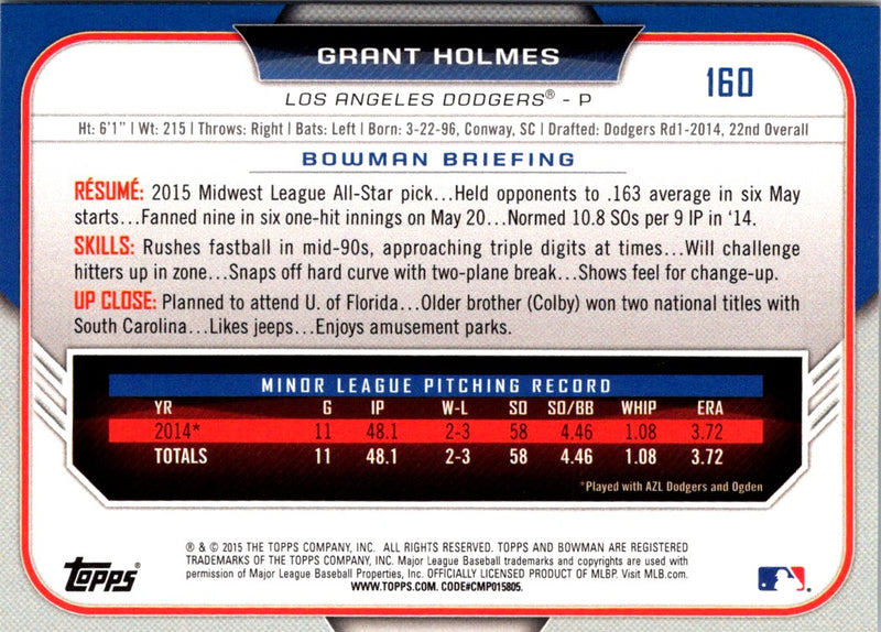 2015 Bowman Draft Picks & Prospects Grant Holmes