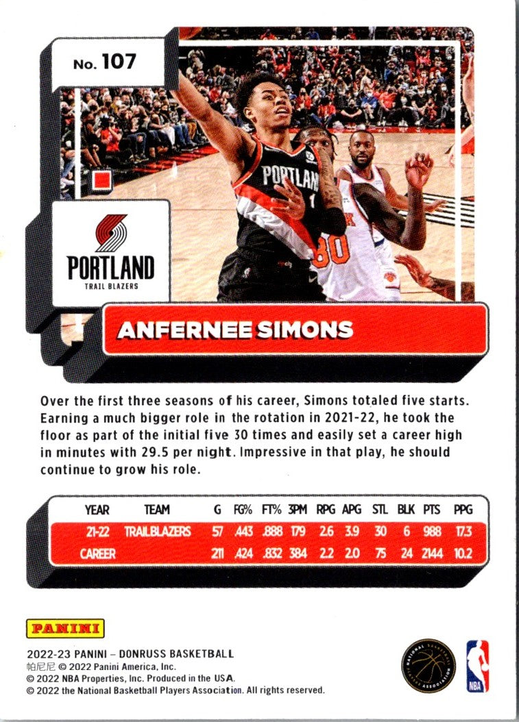 2022 Donruss Holo Laser Red/Gold Anfernee Simons