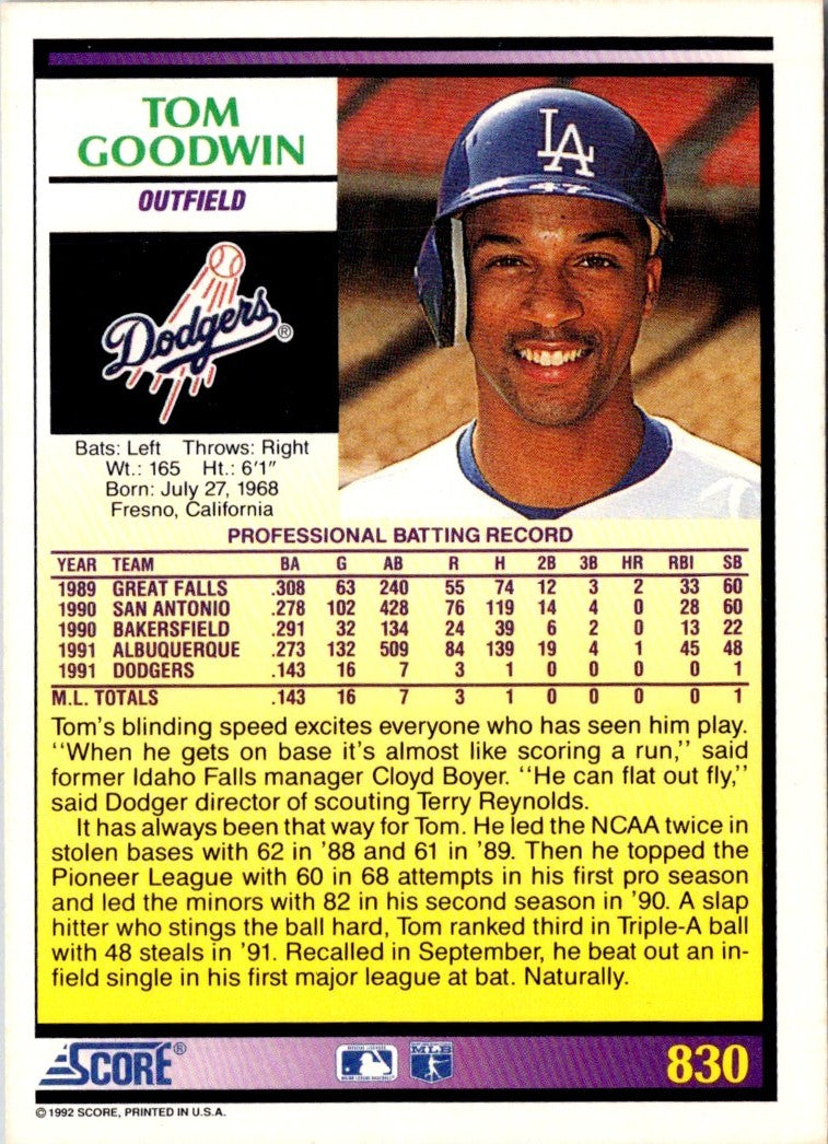 1992 Score Tom Goodwin