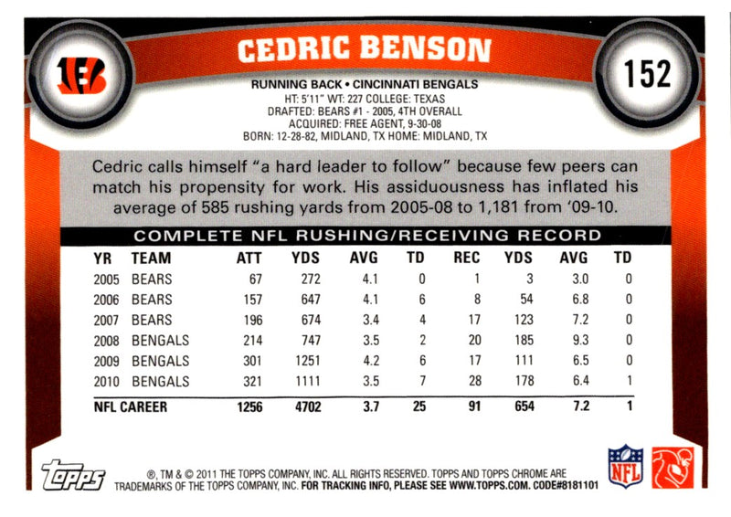 2011 Topps Chrome Cedric Benson