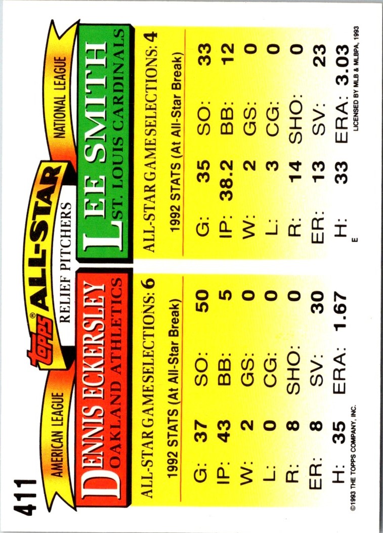1993 Topps Lee Smith/Dennis Eckersley