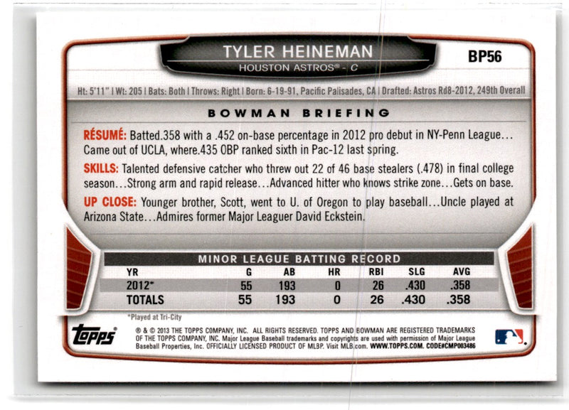 2013 Bowman Prospects Tyler Heineman