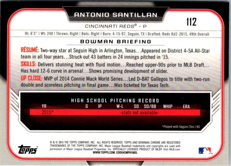 2015 Bowman Draft Picks & Prospects Chrome Antonio Santillan