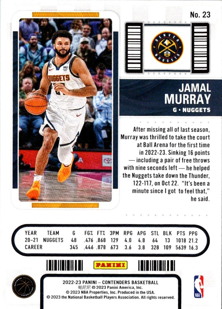 2022 Panini Contenders Season Ticket Jamal Murray