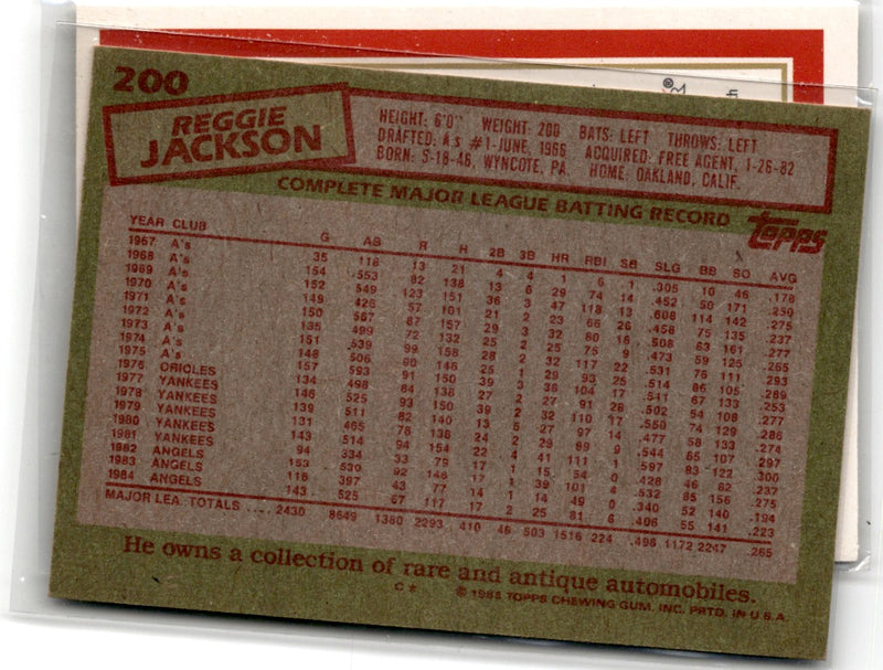 1987 Mother's Cookies Oakland Athletics Reggie Jackson