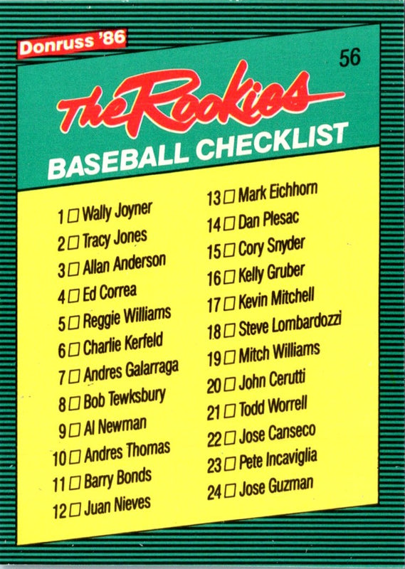 1986 Donruss The Rookies Checklist 1-56 #56