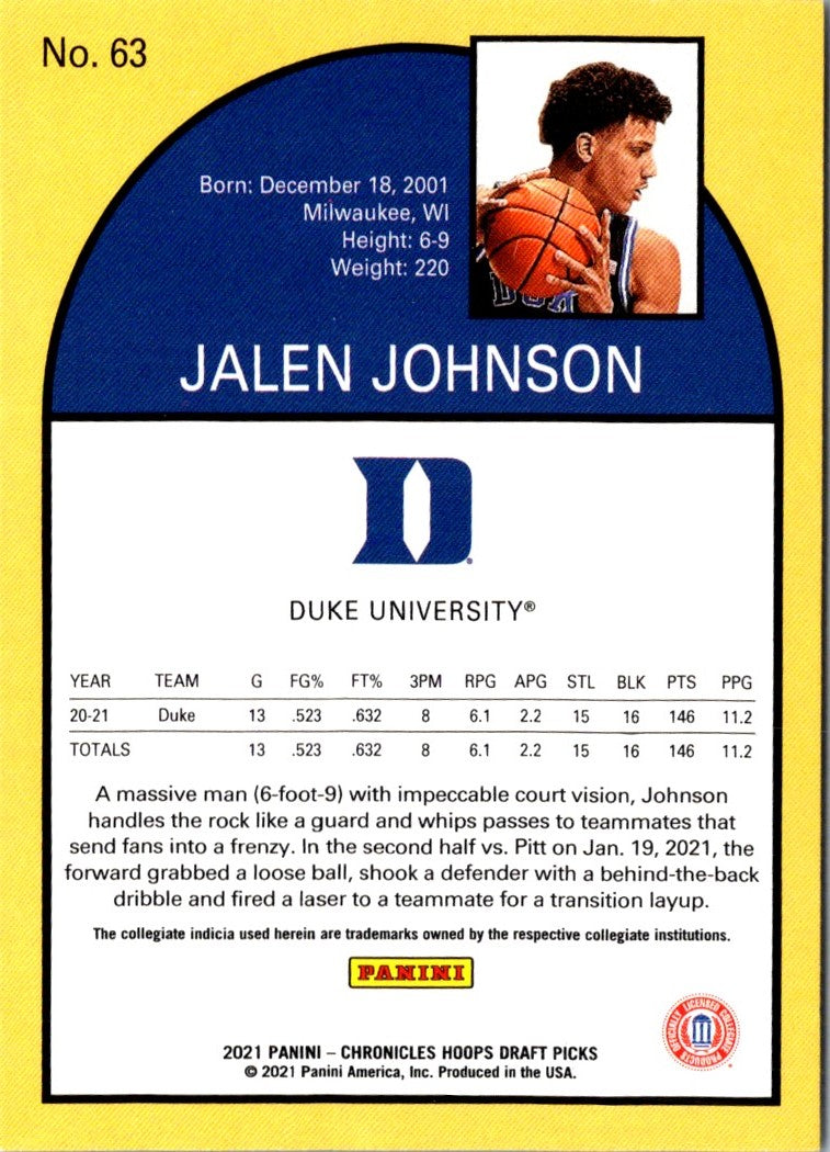 2021 Panini Chronicles Draft Picks Jalen Johnson