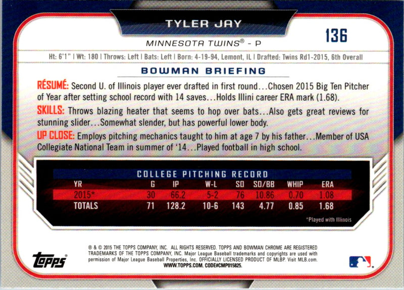 2015 Bowman Draft Picks & Prospects Chrome Tyler Jay