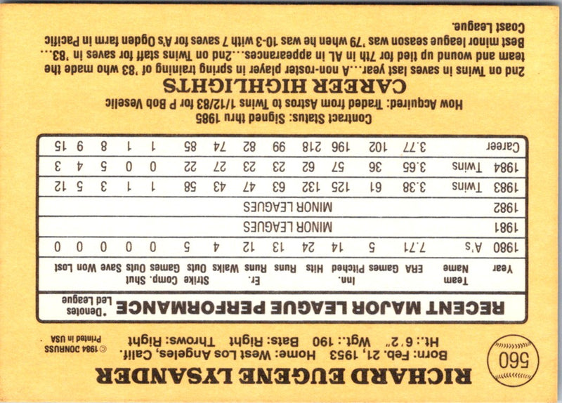 1985 Donruss Rick Lysander