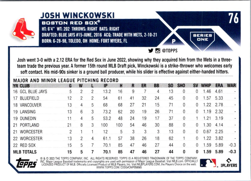 2023 Topps Josh Winckowski