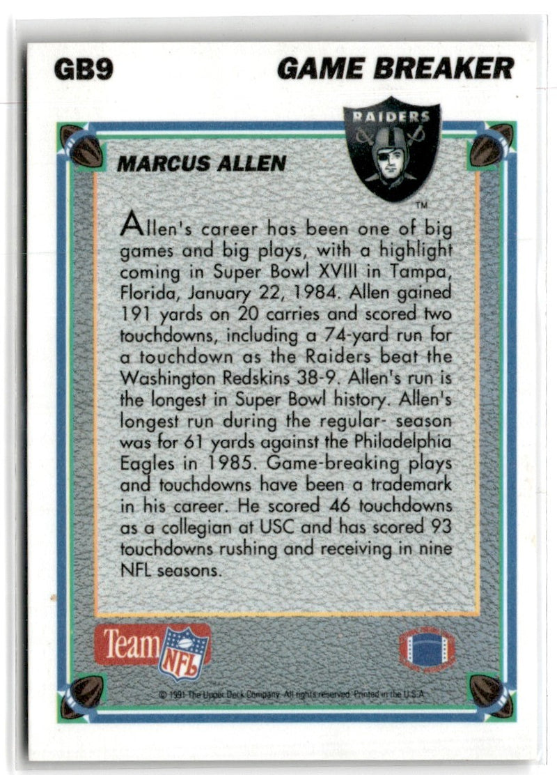 1991 Upper Deck Game Breaker Holograms Marcus Allen