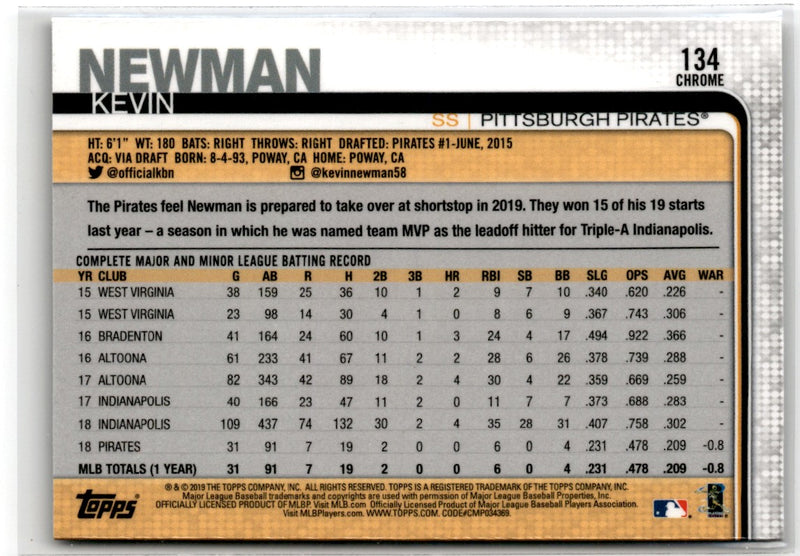 2019 Topps Chrome Kevin Newman