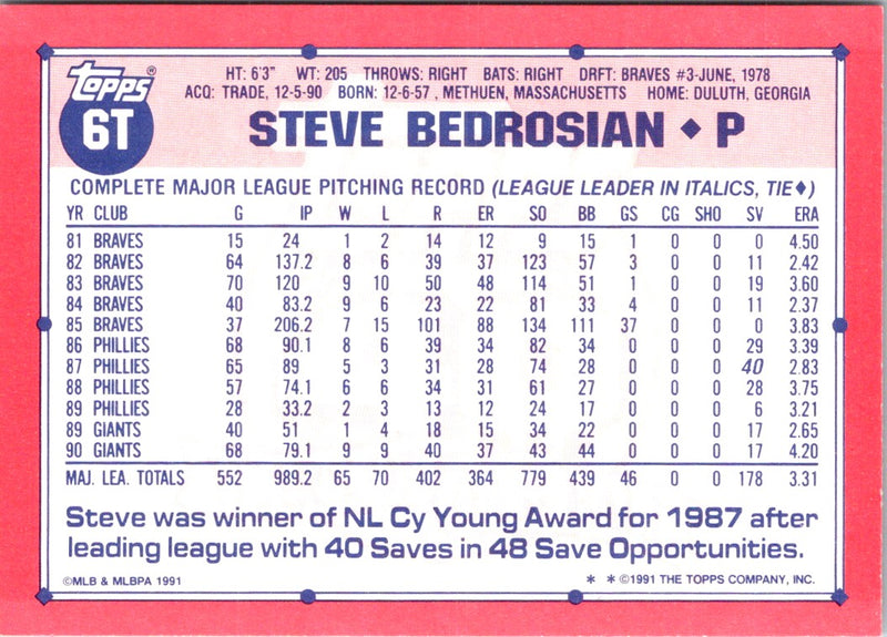 1991 Topps Traded Steve Bedrosian