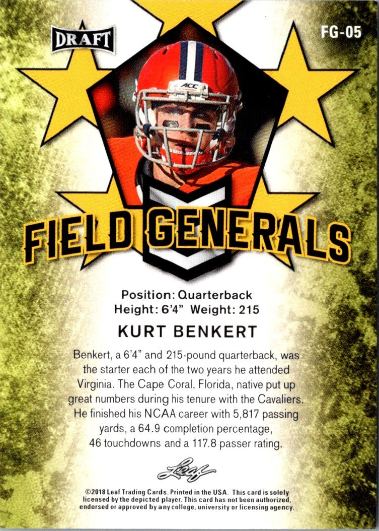 2018 Leaf Draft Field Generals Kurt Benkert