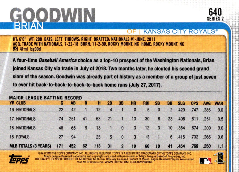 2019 Topps Kansas City Royals Brian Goodwin