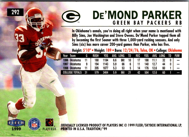 1999 Fleer Tradition De'Mond Parker