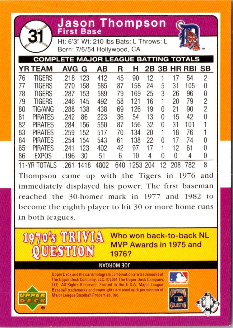 2001 Upper Deck Decade 1970's Jason Thompson