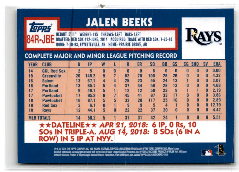 2019 Topps 1984 Baseball Rookies Jalen Beeks