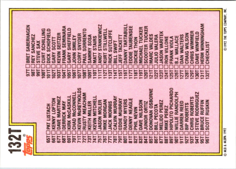 1992 Topps Traded Checklist