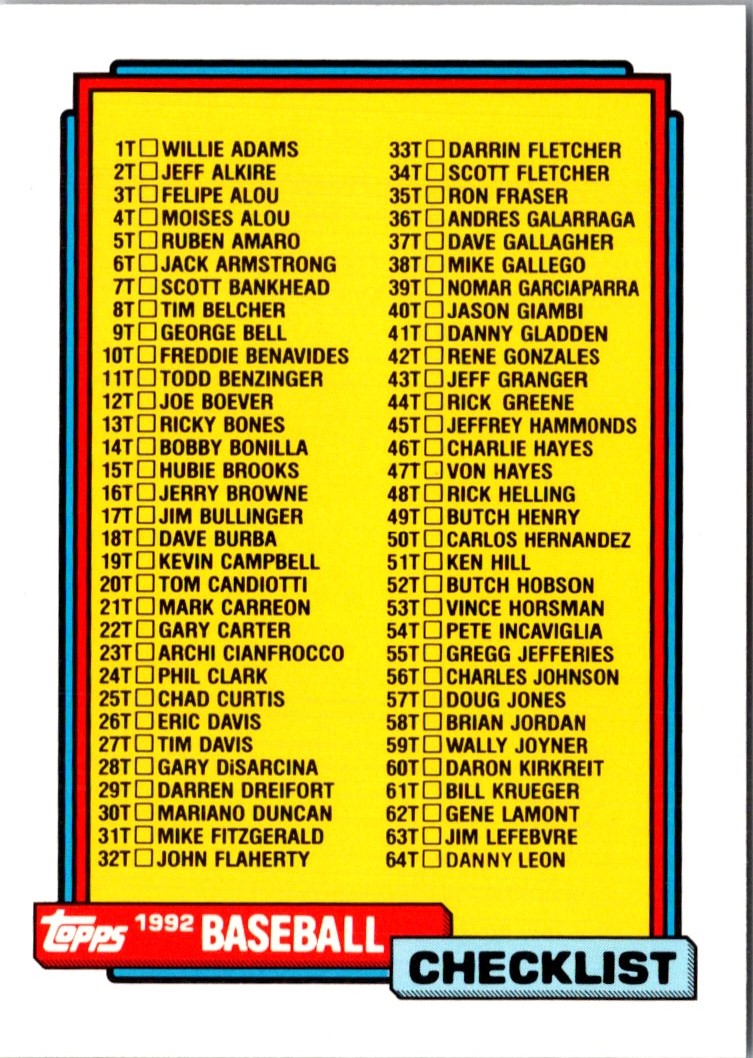 1992 Topps Traded Checklist