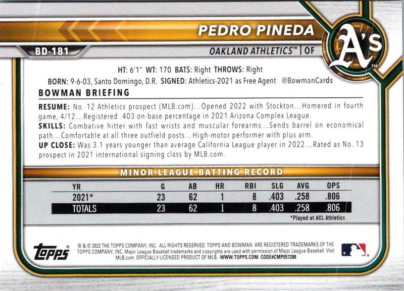 2022 Bowman Draft Baseball Pedro Pineda