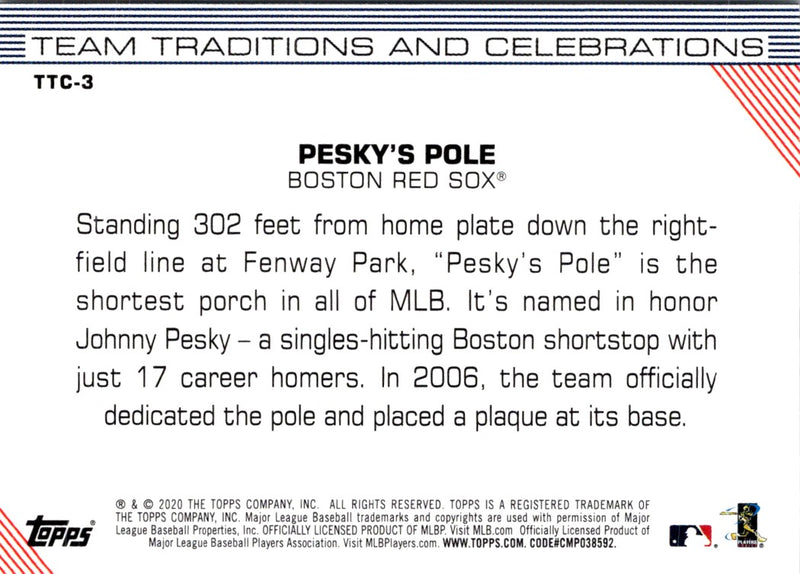 2020 Topps Opening Day Team Traditions and Celebrations Pesky's Pole