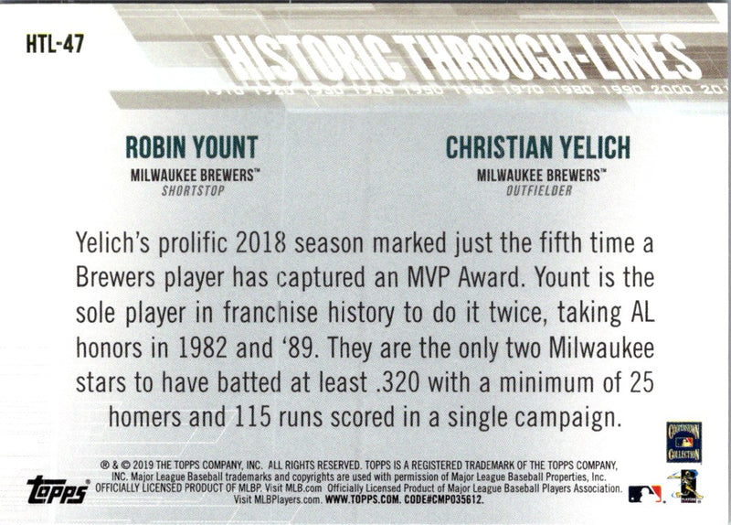 2019 Topps Historic Through-Lines Christian Yelich/Robin Yount