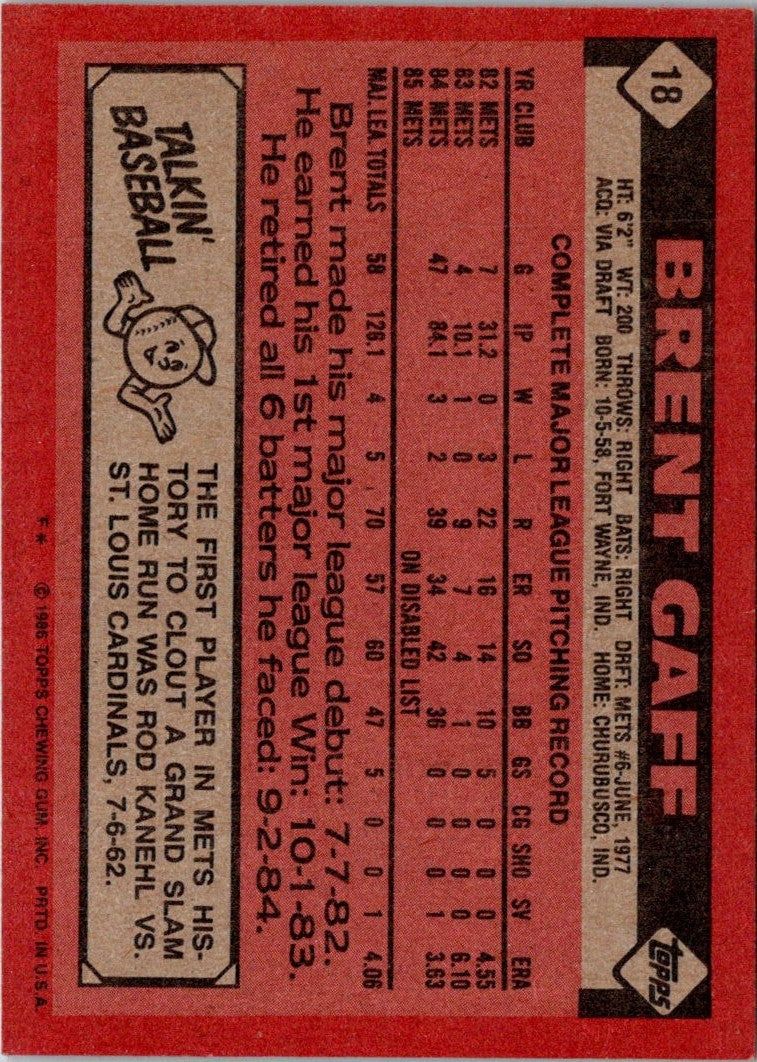 1986 Topps Brent Gaff