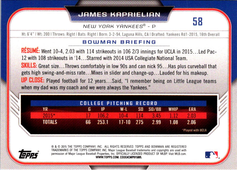 2015 Bowman Draft Picks & Prospects James Kaprielian