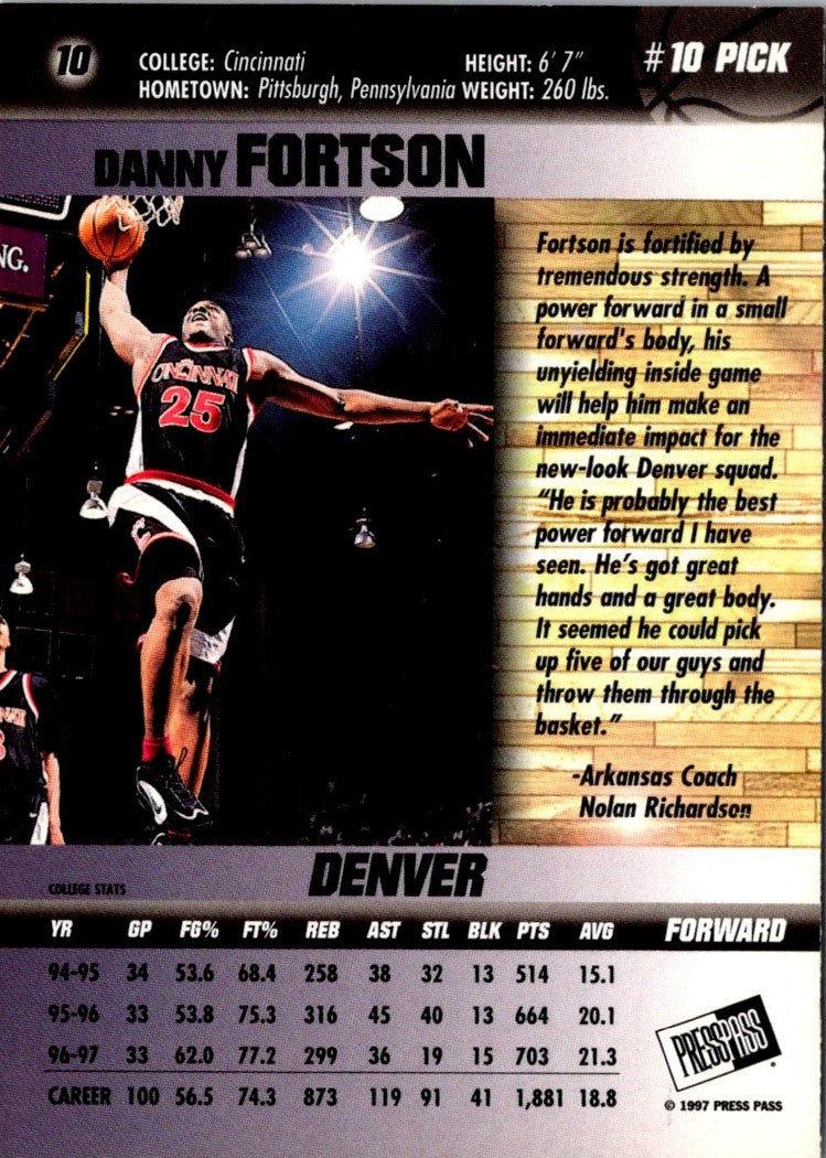 1997 Press Pass Double Threat Red Danny Fortson