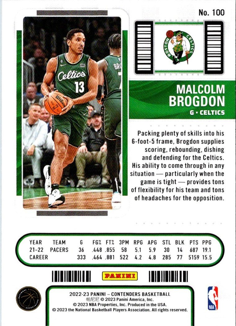 2022 Panini Contenders Season Ticket Malcolm Brogdon