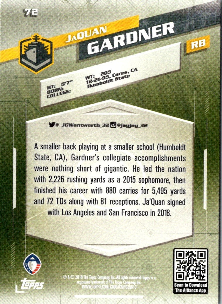 2019 Topps AAF Ja'Quan Gardner