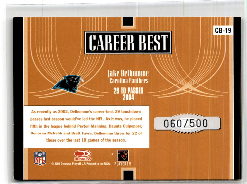 2005 Donruss Elite Career Best Gold Jake Delhomme