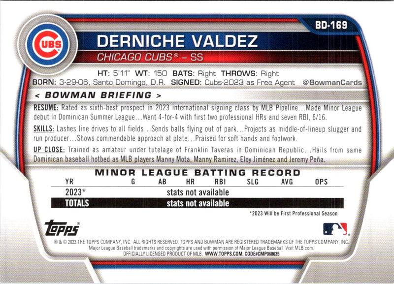 2023 Bowman Draft Derniche Valdez