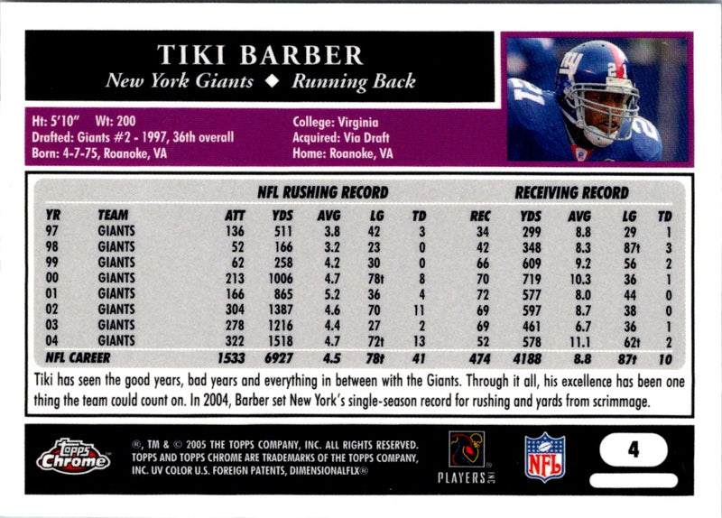 2005 Topps Chrome Tiki Barber