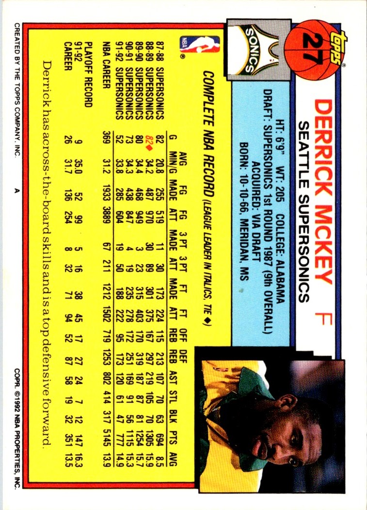 1992 Topps Derrick McKey