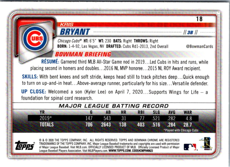 2020 Bowman Chrome Kris Bryant