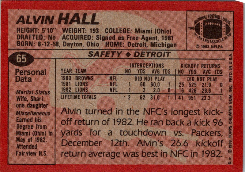 1983 Topps Alvin Hall