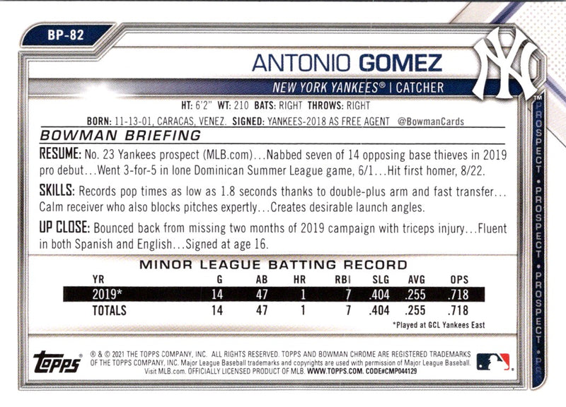 2021 Bowman Prospects Antonio Gomez