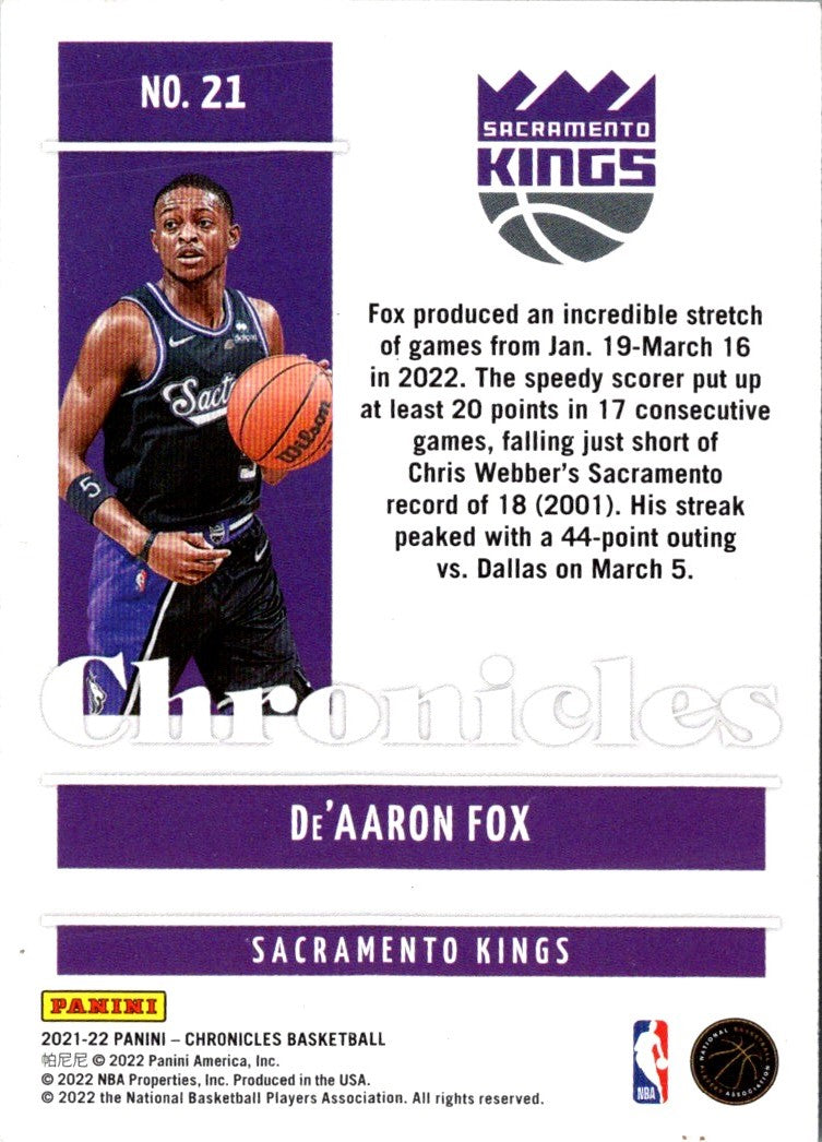 2021 Panini De'Aaron Fox