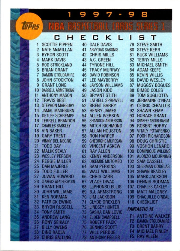 1997 Topps Checklist: 1-110 and Inserts #110